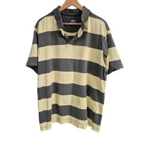 Y2k 90s NOBO No Boundaries 100% Cotton Wide Striped Polo Yellow/Green  XL 46/48